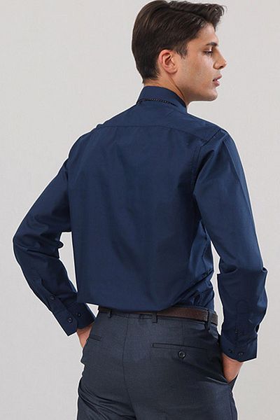 Varetta Ανδρικό πουκάμισο Navy Blue Classic Cut μακρυμάνικο μονή τσέπη από βαμβακερό σατέν
