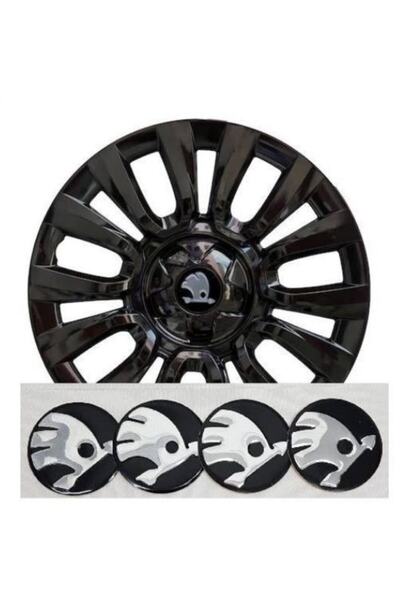 DURU DORUK Jant Göbeği Arma Skoda Alüminyum Yapıştırma 60mm Siyah 4'lü Set
