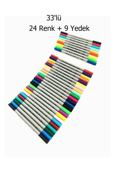 Masis Double Ended Brush Pen Fineliner and Brush Tip - Set of 33 with Pen Holder