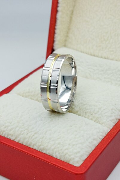 Silver Self Gümüş Alyans Içe Oval Yan Çizgili