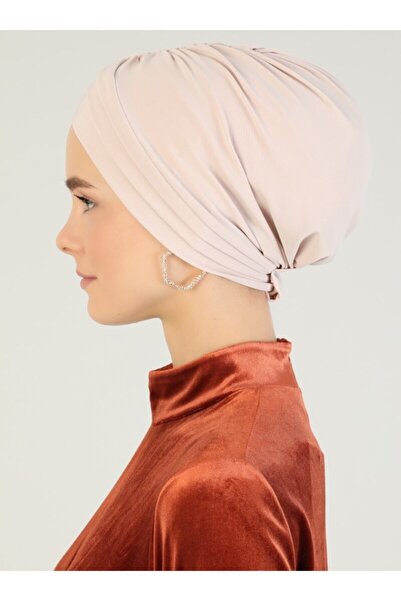 Mervin Şal Cross Three-Striped Ready-Made Turban - Beige - 45 -