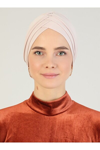 Mervin Şal Cross Three-Striped Ready-Made Turban - Beige - 45 -