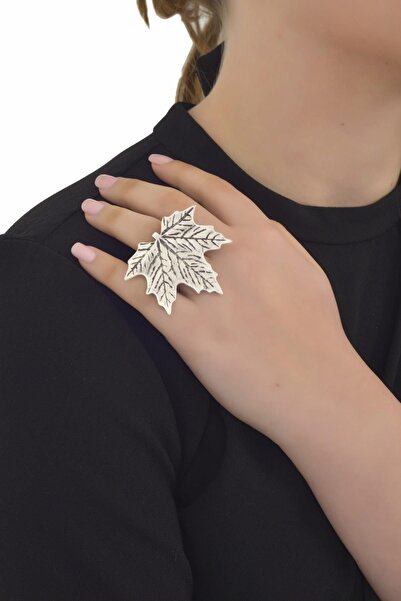 LABALABA Kadın Antik Gümüş Kaplama Çınar Yaprağı Yüzük