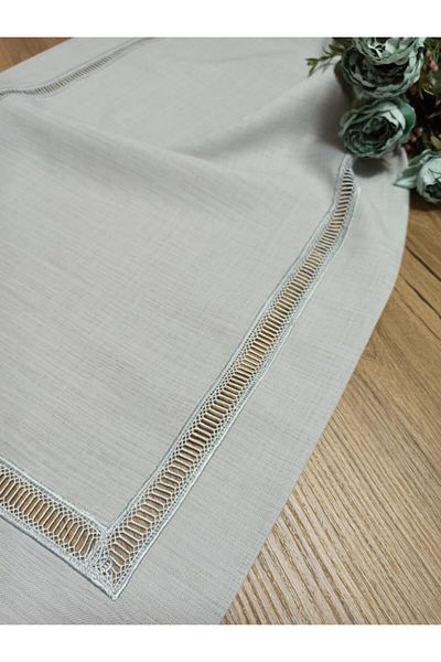 AYNALI BOHÇA Linen Woven Stain Resistant Care Free Colber Lacy Gray Runner