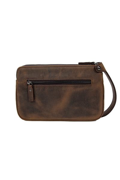 KANGAROO KINGDOM Men's Clutch Portfolio - Genuine Calf Leather, Crazy Horse Dark Camel 1285-zkc