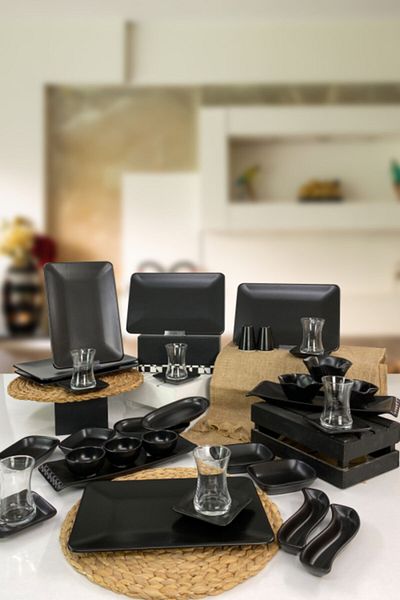 Trendymutfak 36 Piece Breakfast Set for 6 People Black Siera