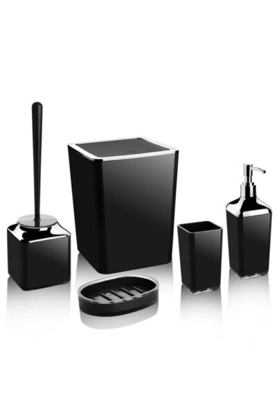 Genel Markalar Siyah Lossa Kare Akrilik Banyo Seti 5'li Krom Kaplama