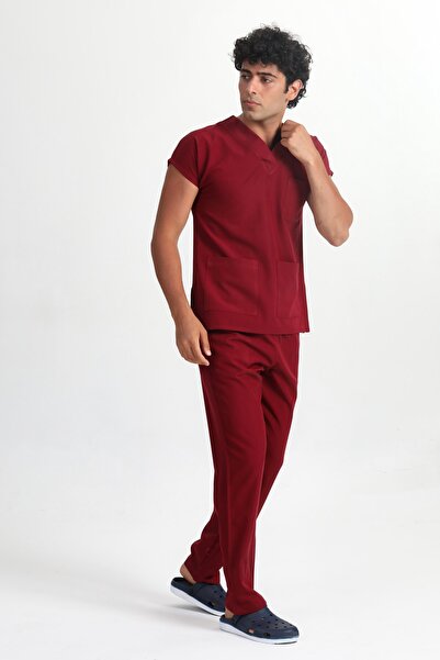 BAŞAK Men's Burgundy Batwing Doctor Nurse Uniform Suit
