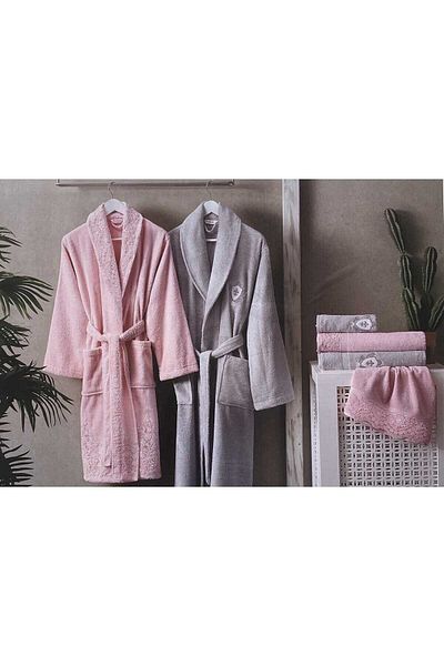 Özdilek Ece Grey-powder Family Bathrobe Set
