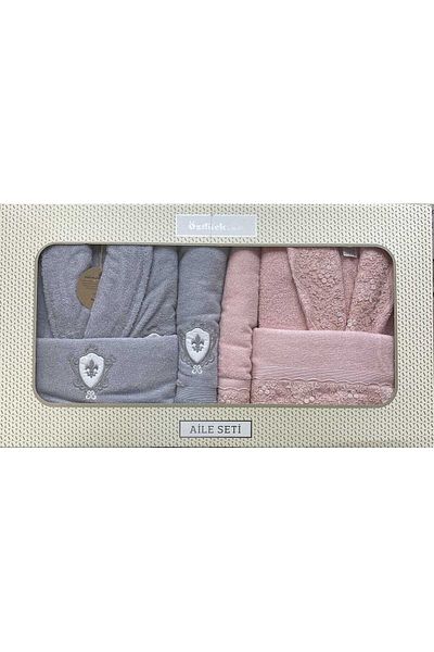 Özdilek Ece Grey-powder Family Bathrobe Set