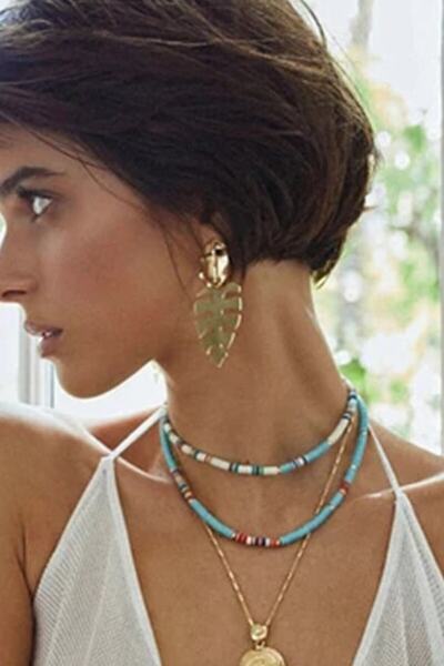 ESUSO 2 قطعة من خرز الفينيل الأفريقي Heishi للسيدات قلادة فيمو من الحجر الطبيعي