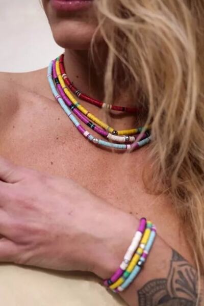 ESUSO 4 قطع من خرز الفينيل الأفريقي Heishi للسيدات قلادة فيمو من الحجر الطبيعي