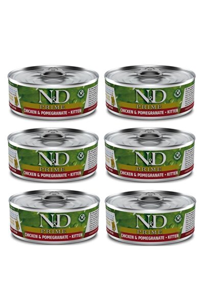 N&D Prime Kitten 6 Adet Tavuk Etli Narlı Yavru Yaş Mama 80 Gr