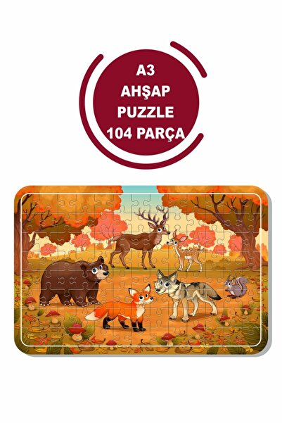 Baskı Atölyesi Sevimli Hayvanlar A3 104 Parça Ahşap Puzzle