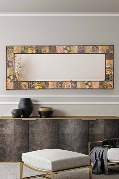 bluecape Lyon Doğal Ağaç 62x152 Cm Çerçeveli Antik Limra Taş Kaplı Salon Duvar Konsol Boy Aynası