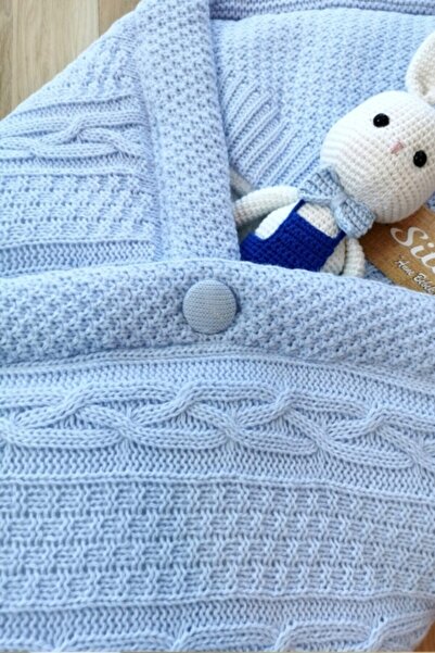 Sitilin Blue Knitwear Blanket Swaddle Set for Baby Boy - Stl4616