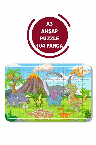 Baskı Atölyesi لغز خشبي لطيف للديناصورات مقاس A3 مكون من 104 قطعة