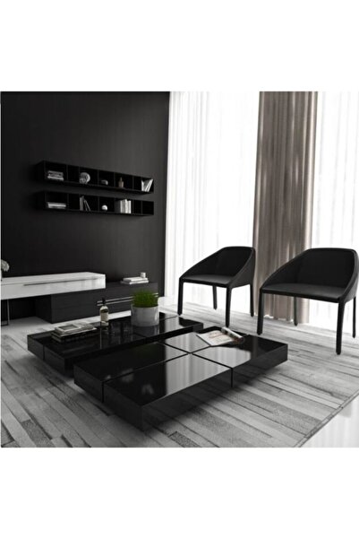 Gençtürk Luxury Villa Luxury 2 Li Siyah Camlı Orta Sehpa 70x140 Yükseklik 26 Cm