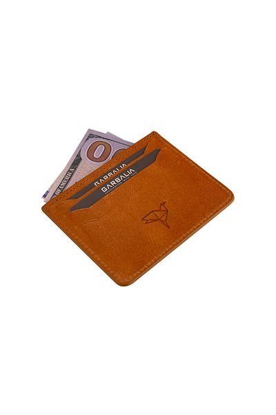 Garbalia Handmade Crazy Leather Mini Unisex Mustard Yellow Card Holder