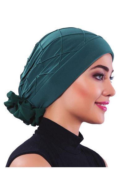 fidan bone Luxury Ribbed Back Chiffon Accessory Green Ready-made Hijab Hijab Bonnet