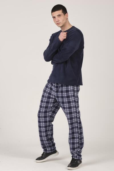 DOFİ Erkek Ekoseli Polar Pijama Takımı Rahat Kesim