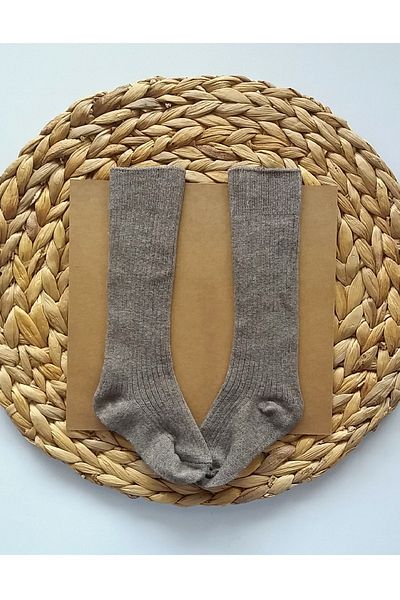 Asa Bebek Çocuk Unisex Baby Light Brown Plain Ribbed Knee Socks