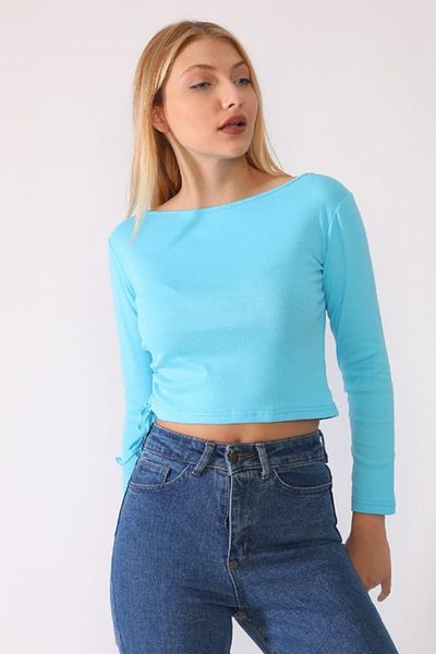Albenidiyo Γυναικείο γαλάζιο πλαϊνό κορδόνι Crop Body