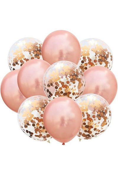PARTİ SEPETİ Rose Gold Confetti Balloon 10 Pieces