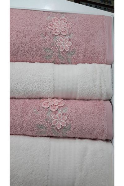 Nurpak Σετ πετσετών από βαμβάκι Cream Dusty Rose 2 τεμαχίων