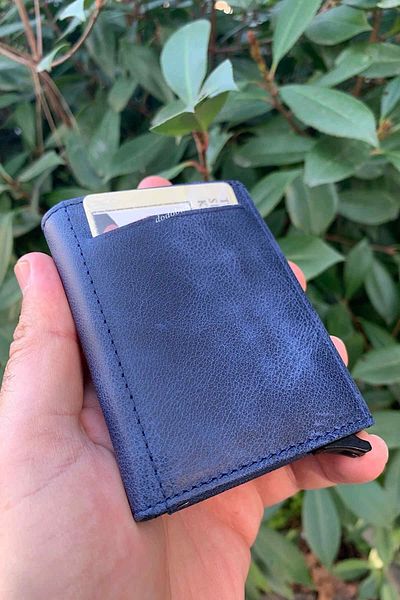 Dodo4men Πορτοφόλι Unisex Navy Blue από γνήσιο δέρμα μηχανικό