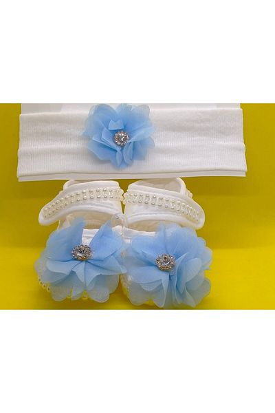 BUKAWEAR Baby Girl Ecru Newborn Bandana Set of 2 with Shoes Accessories