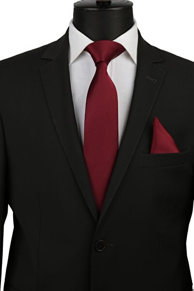 La Pescara Men's Burgundy Handkerchief Plain Satin Tie 1109