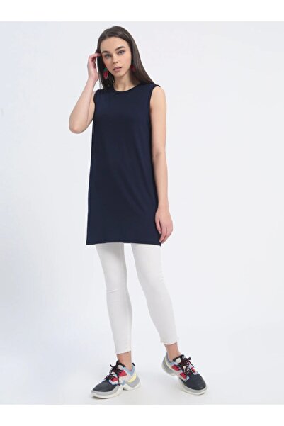 Everyday Basic Kadın  Açık Lacivert Doğal Kumaşlı Kolsuz Tunik