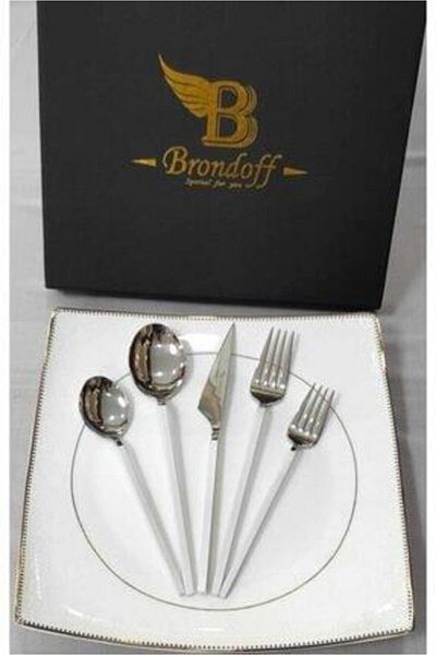 BRONDOFF 84 Piece White Steel Fork Spoon Knife Set Efes