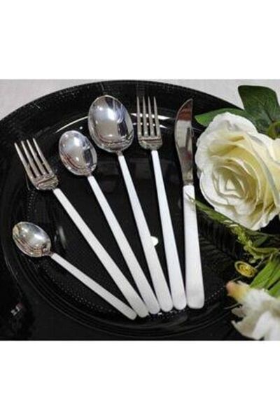 BRONDOFF Lilyum White Steel 84 Piece Fork Spoon Knife Set