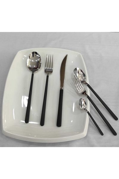 BRONDOFF Lilyum Black Steel 84-Piece Fork Spoon Knife Set