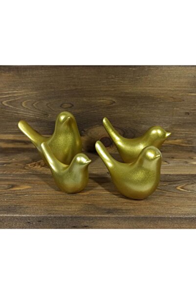 CajuArt Iskandinav Tarz Dörtlü Kuş Biblo Altın Renk Modern Dekor