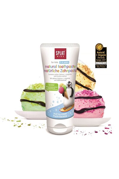 Splat Kids Natural Toothpaste with Fruit Ice Cream Taste for Ages 2-6 50 ml