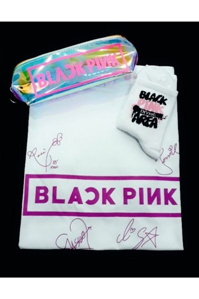 GC GÖKHAN CLUB Γυναικείο λευκό μαύρο ροζ μπλουζάκι Blacpink θήκη για στυλό Κάλτσες 3 τεμαχίων