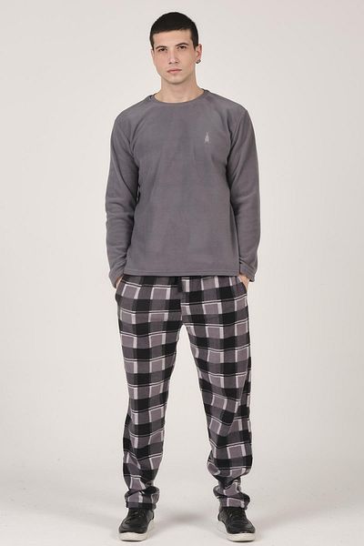 DOFİ Ανδρικό σετ πιτζάμες καρό Fleece Άνετη κοπή