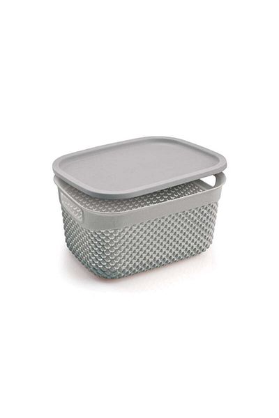 Melkan Home Ice Gray Drop Patterned Basket - 3,3 L (with Lid)