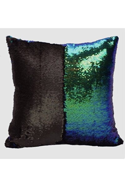 MER HOME Husă de pernă reversibilă cu paiete și paiete (JANJAN BLUE-VERDE & N...