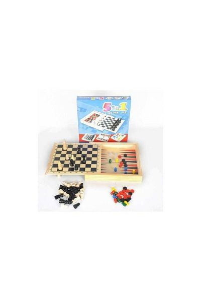 Arfseb Wooden Backgammon, Chess, Checkers, Ludo, 9 Piece Game (5 In 1)