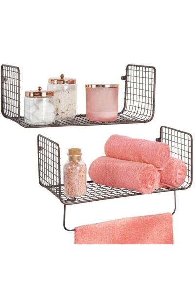 Wess Dizayn Metal Mutfak Banyo Duvar Rafı Havluluk 2 'li Set Wd-103