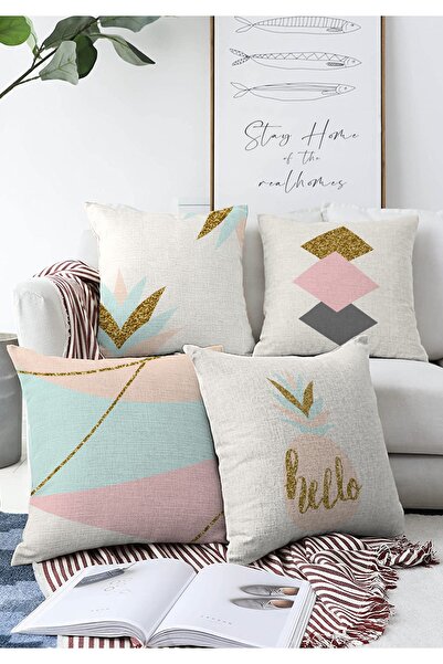 Realhomes 4'lü Çift Taraflı Soft Renkli Özel Tasarım Dekoratif Raşel Örme Yas...