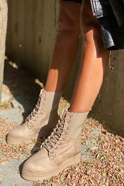 İnan Ayakkabı Kenardan Lastikli Model Nude Süet Postal