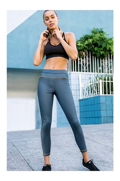 Yeni İnci Set de top și fund pentru jambiere sportive cu aspect denim pentru femei