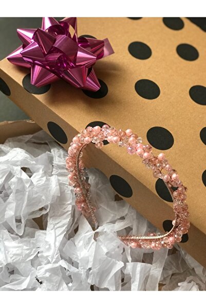 Peruk Butik Pembe Kristal Taşlı Taç - Lohusa Tacı - Nikah Tacı