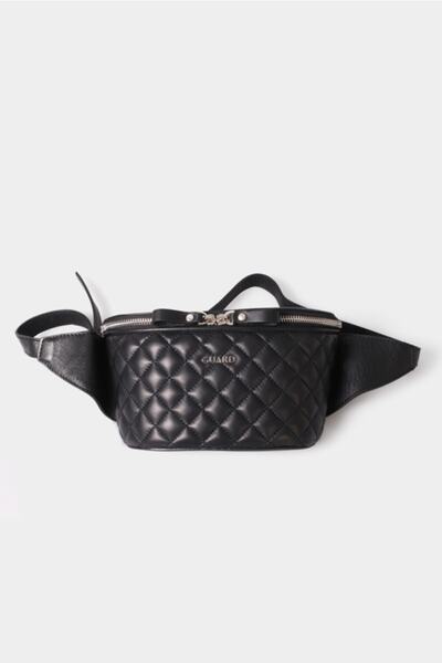 GUARD Unisex Black Capitone Printed Leather Waist Bag