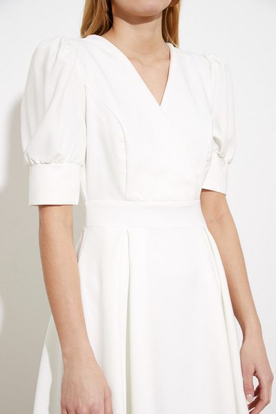 Trendyol Collection White Double Breasted Neck Skater/Waist Opening Mini Woven Dress Twoss20El1639